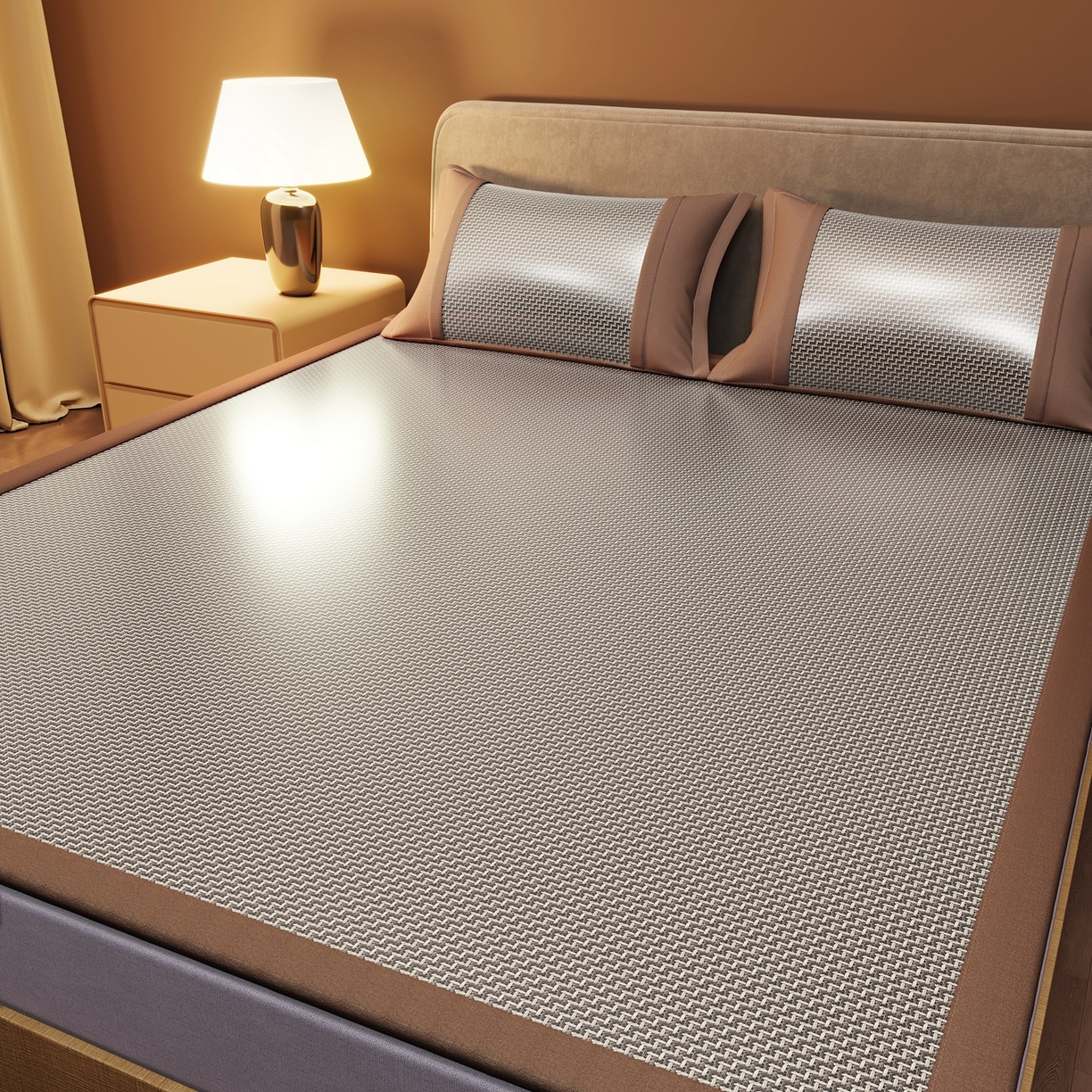 91家纺网 家纺一手货源 找家纺 苏迪网销供货 2026新款步步高双面藤席全包凉席反面冰丝席子 步步高-灰色