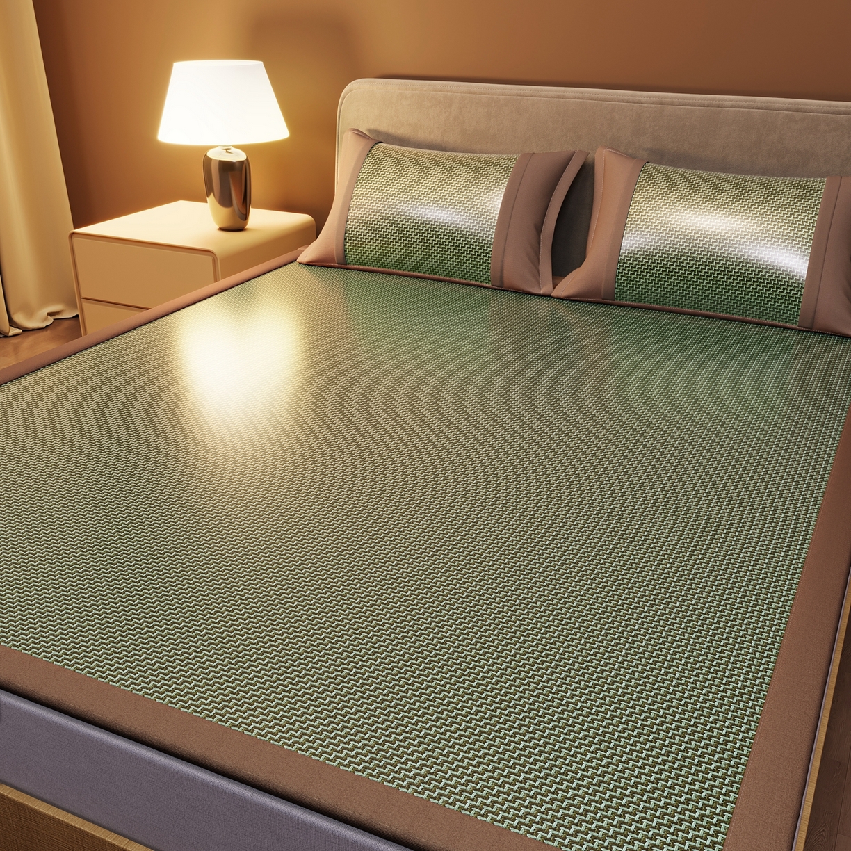 91家纺网 家纺一手货源 找家纺 苏迪网销供货 2026新款步步高双面藤席全包凉席反面冰丝席子 步步高-绿色