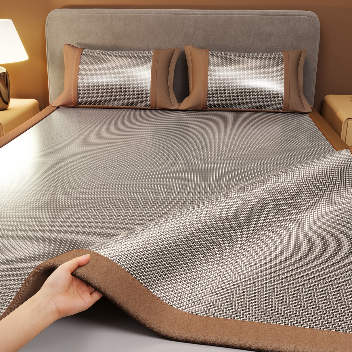 91家纺网 家纺一手货源 找家纺 苏迪网销供货 2026新款步步高双面藤席全包凉席反面冰丝席子 步步高-灰色