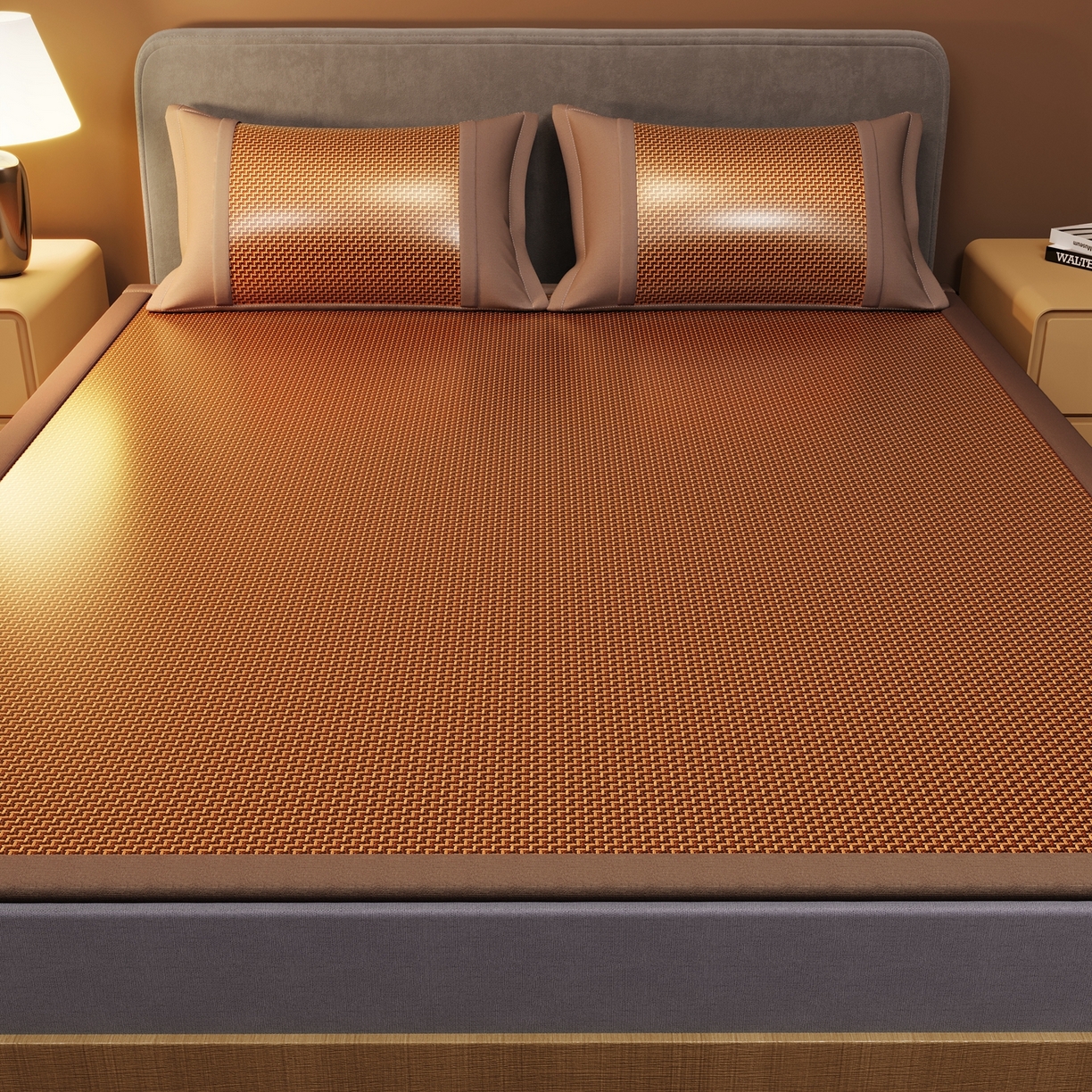 91家纺网 家纺一手货源 找家纺 苏迪网销供货 2026新款步步高双面藤席全包凉席反面冰丝席子 步步高-棕色