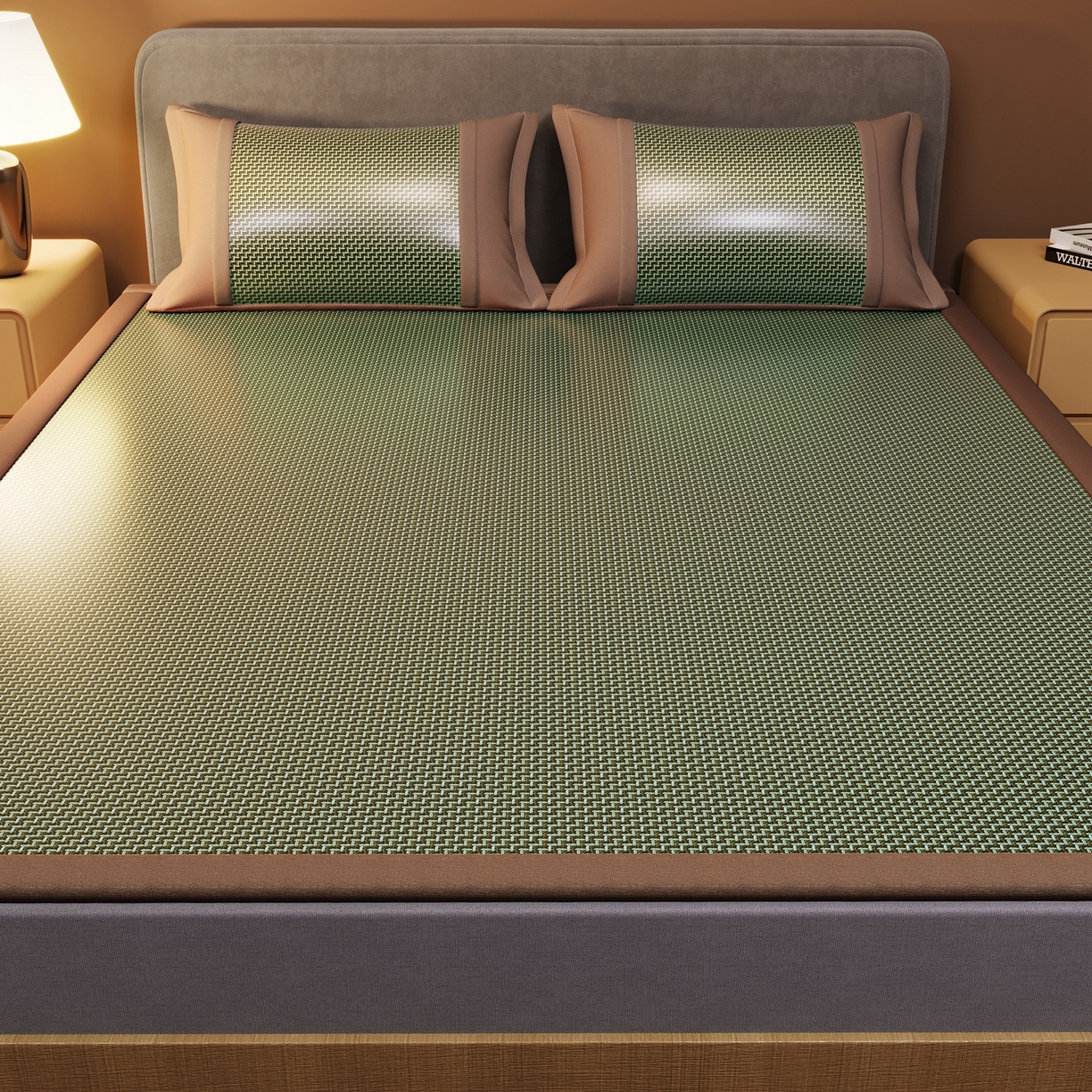 91家纺网 家纺一手货源 找家纺 苏迪网销供货 2026新款步步高双面藤席全包凉席反面冰丝席子 步步高-绿色