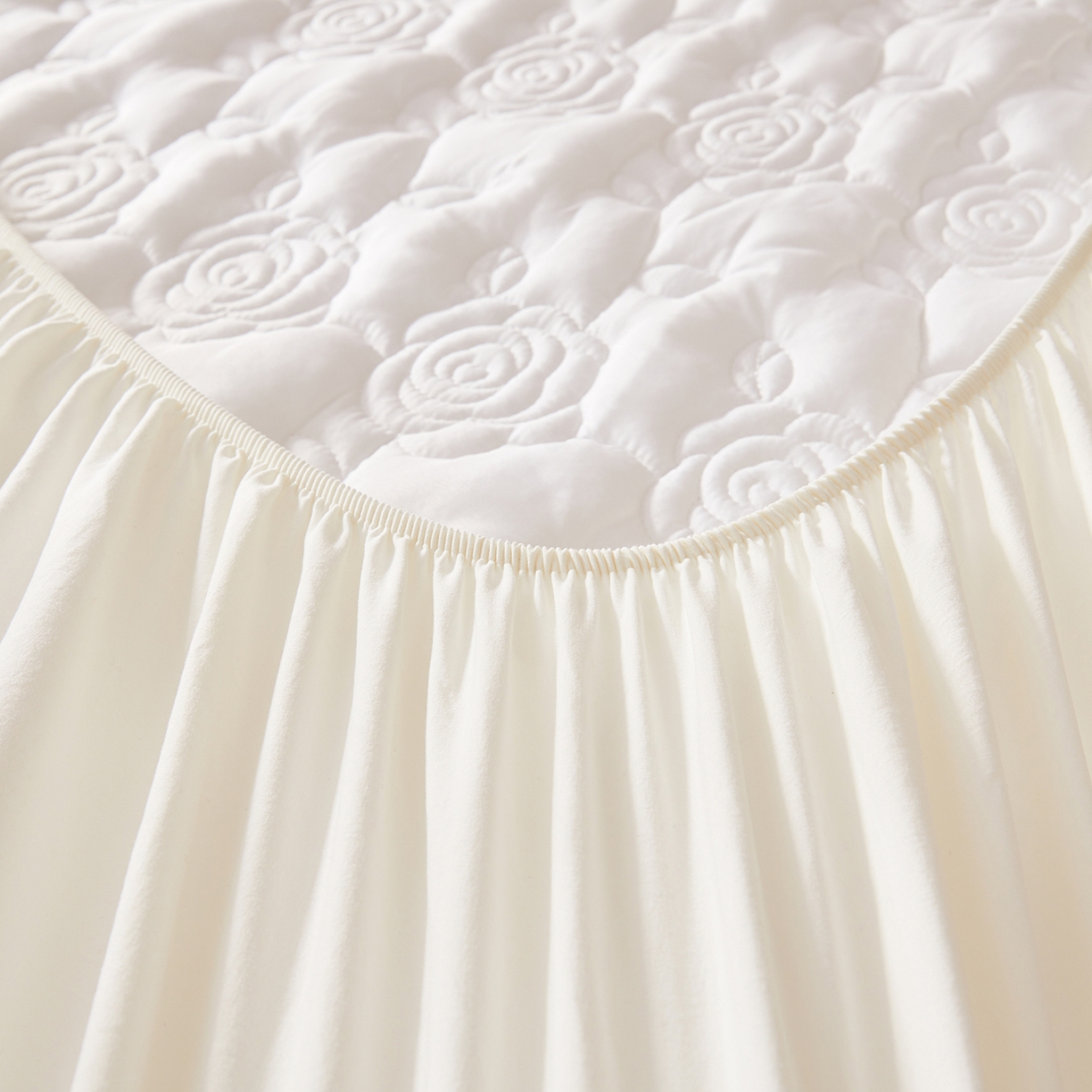 91家纺网 家纺一手货源 找家纺 柔品 2026新款牛奶棉蚕蛹蛋白夹棉单床笠 床笠单件-玫瑰伊人 玫瑰伊人 纯白