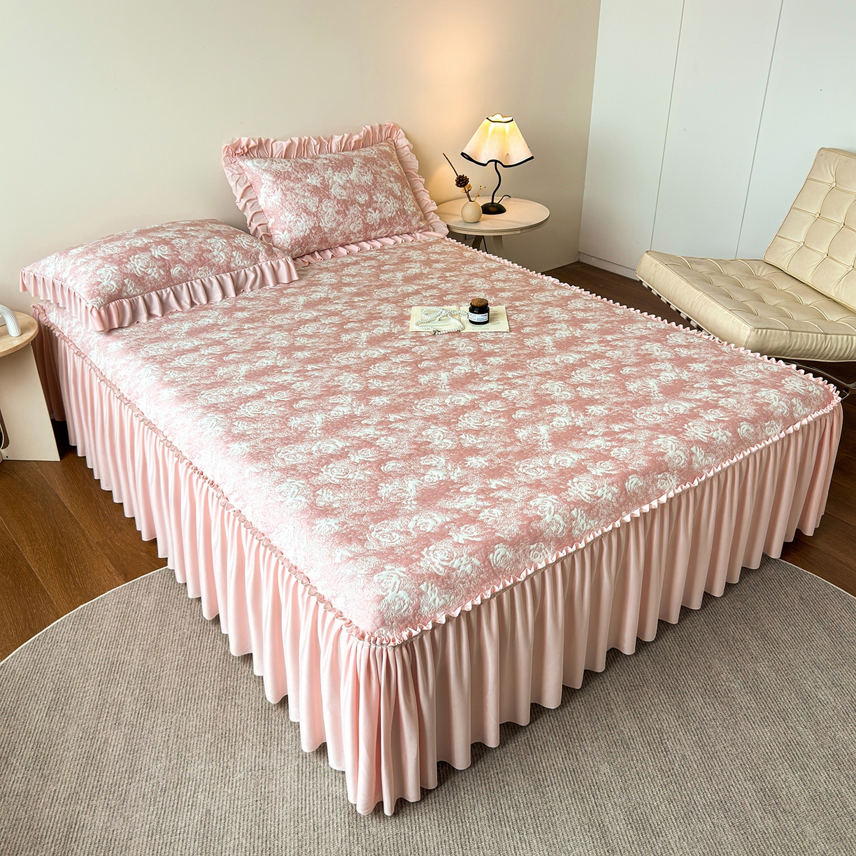 91家纺网 家纺一手货源 找家纺 （总）柔品 2026春夏新款PE中分子床裙款凉席席子-梦里繁花