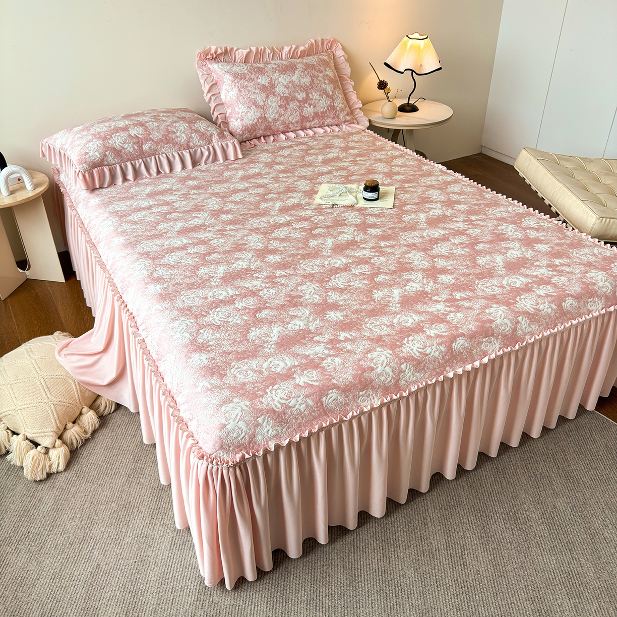 91家纺网 家纺一手货源 找家纺 （总）柔品 2026春夏新款PE中分子床裙款凉席席子-梦里繁花