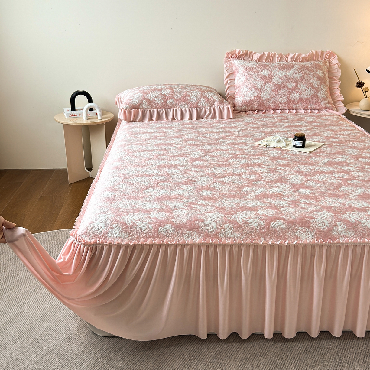 柔品 2026春夏新款PE中分子床裙款凉席席子-梦里繁花 床裙 梦里繁花 粉