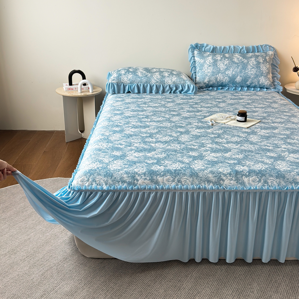 柔品 2026春夏新款PE中分子床裙款凉席席子-梦里繁花 床裙 梦里繁花 蓝