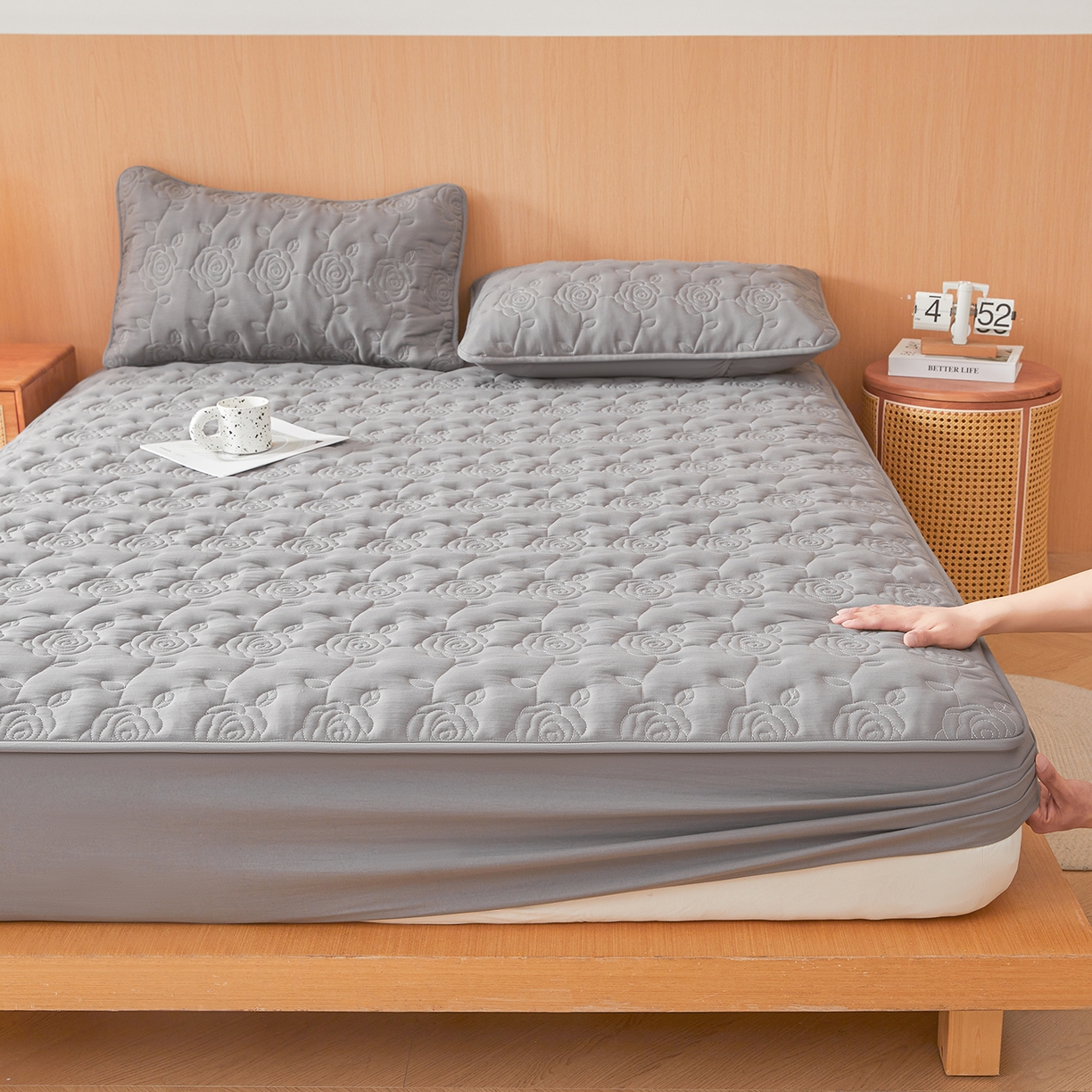 柔品 2026新款牛奶棉蚕蛹蛋白夹棉单床笠 床笠单件-玫瑰伊人 玫瑰伊人 深灰