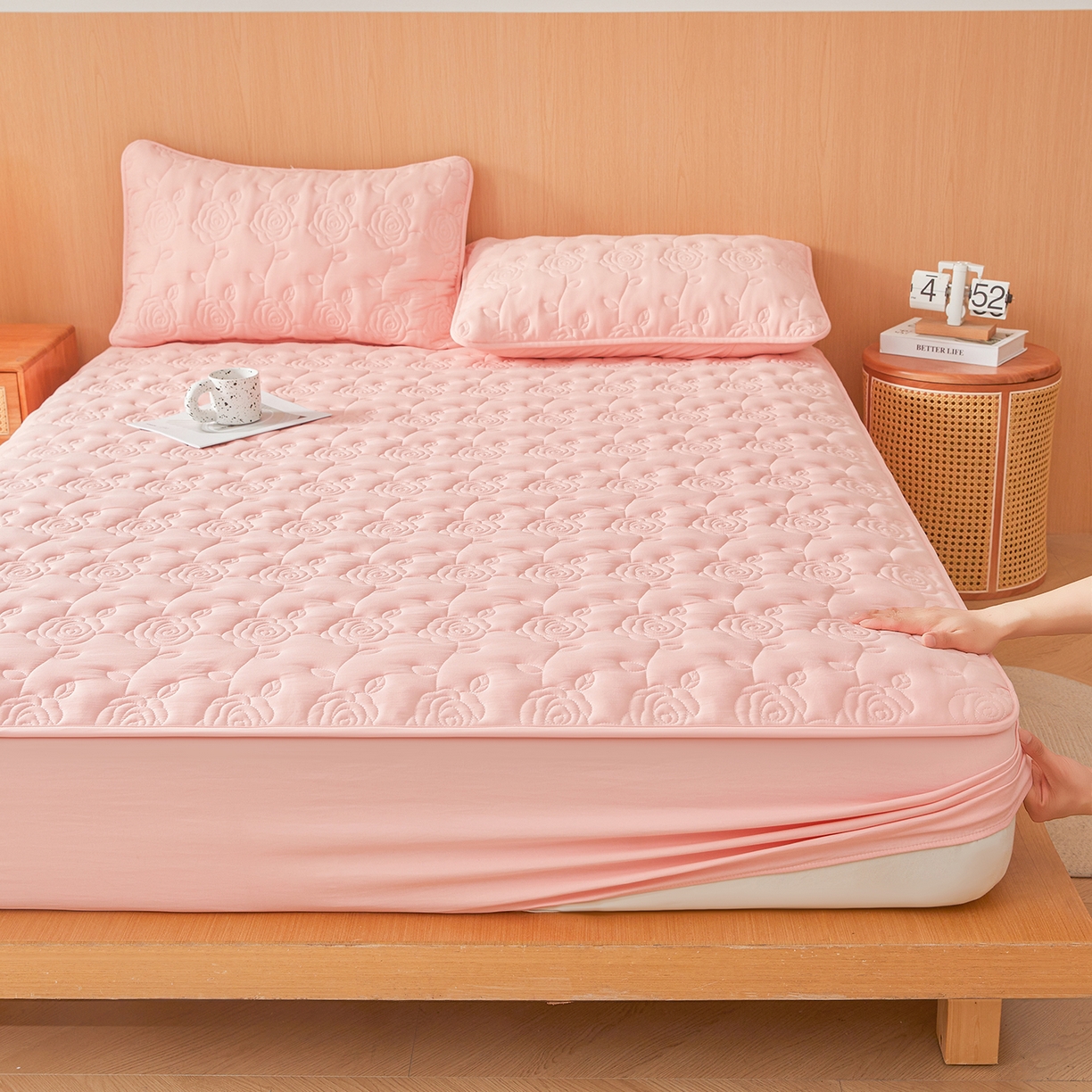 柔品 2026新款牛奶棉蚕蛹蛋白夹棉单床笠 床笠单件-玫瑰伊人 玫瑰伊人 香粉