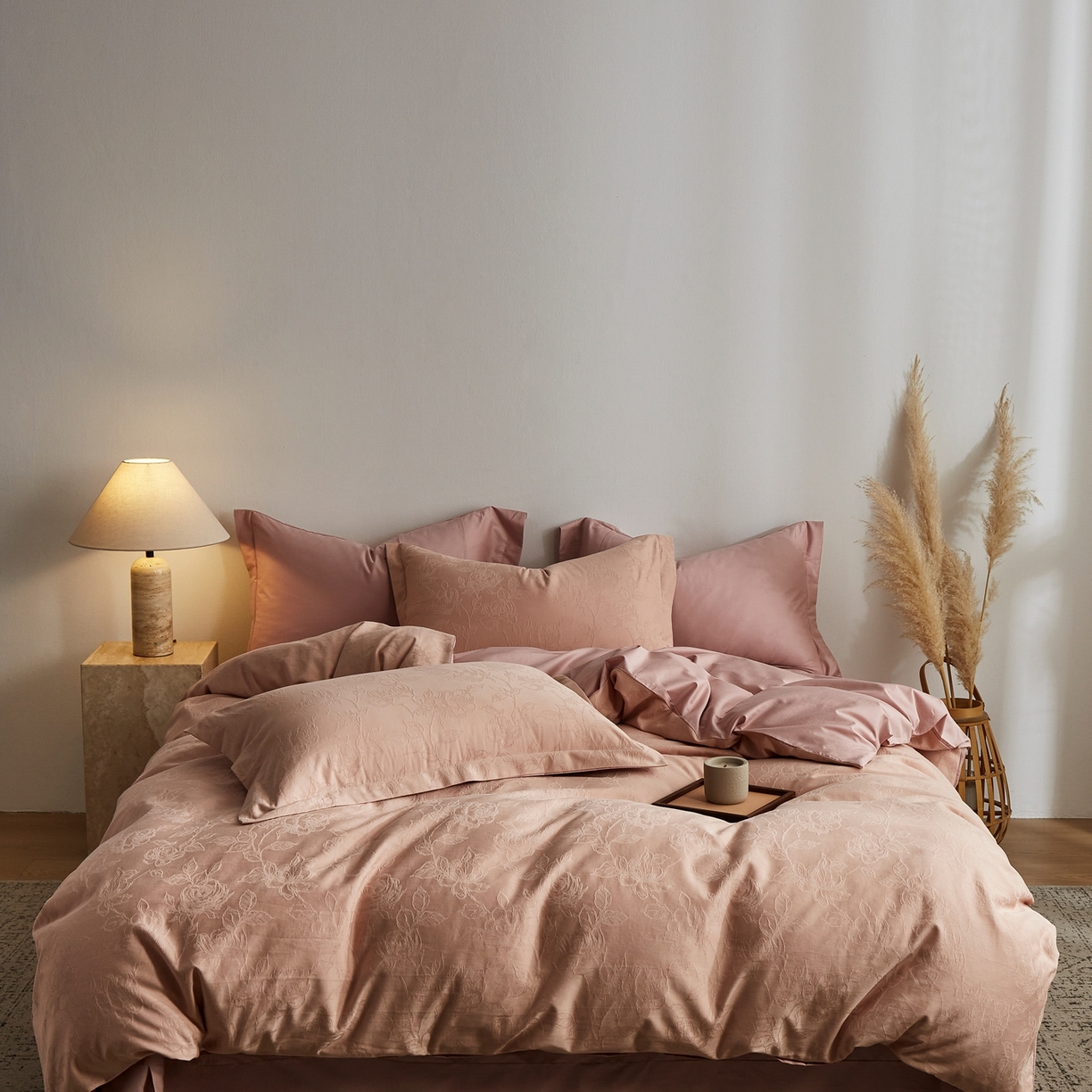 顾家家居 2026新款AB面全棉厚织提花四件套 芍药-绯粉