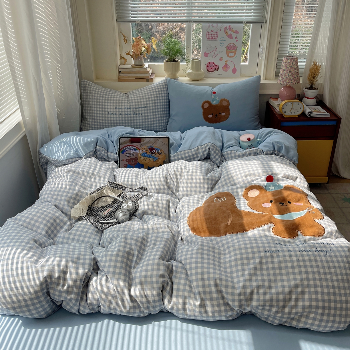 贝扬思家纺 2026春夏新款云朵贴布绣绣花四件套 Good熊