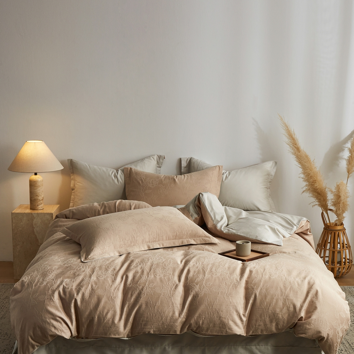 顾家家居 2026新款AB面全棉厚织提花四件套 芍药-芸黄