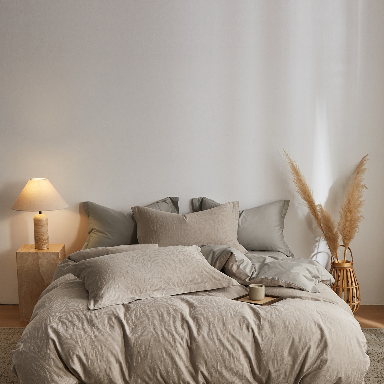 顾家家居 2026新款AB面全棉厚织提花四件套 叶韵-古茶