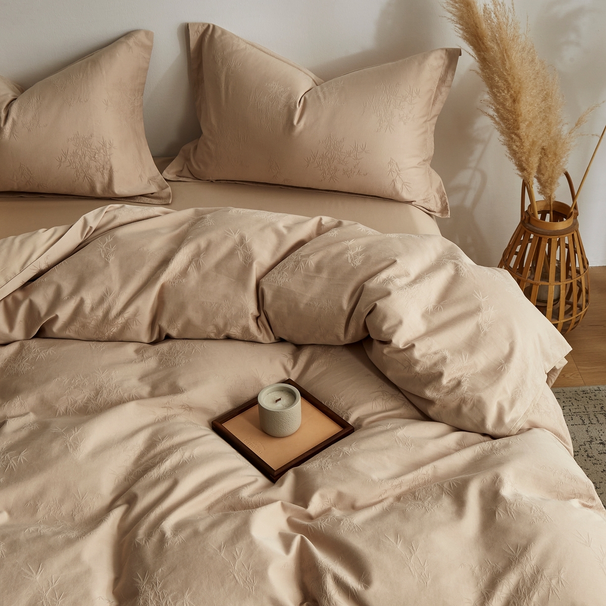 91家纺网 家纺一手货源 找家纺 顾家家居 2026新款AB面全棉厚织提花四件套 竹沁- 芸黄