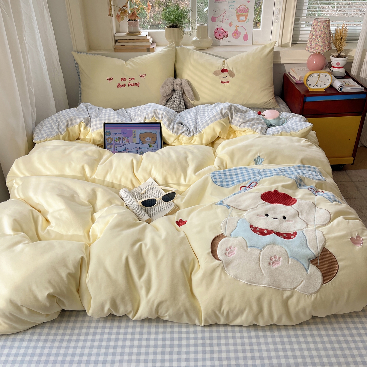 贝扬思家纺 2026春夏新款云朵贴布绣绣花四件套 秋千小白