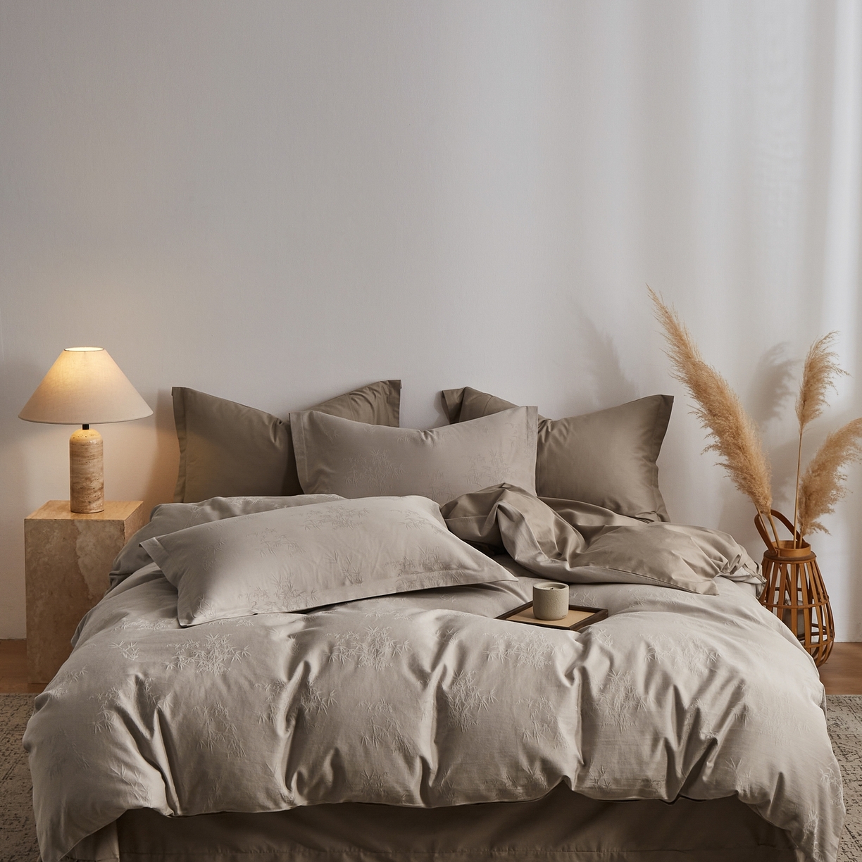 顾家家居 2026新款AB面全棉厚织提花四件套 竹沁-古茶