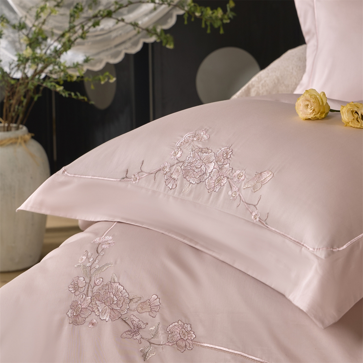 91家纺网 家纺一手货源 找家纺 玖玖爱家纺 2026新款160支奢织黄金长绒棉四件套-安娜花园 安娜花园-木槿粉