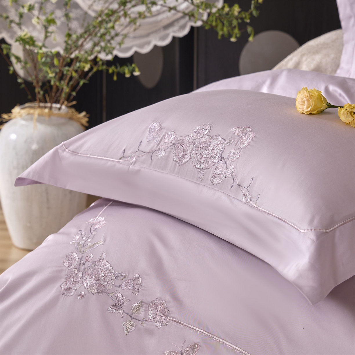 91家纺网 家纺一手货源 找家纺 玖玖爱家纺 2026新款160支奢织黄金长绒棉四件套-安娜花园 安娜花园-云雾紫