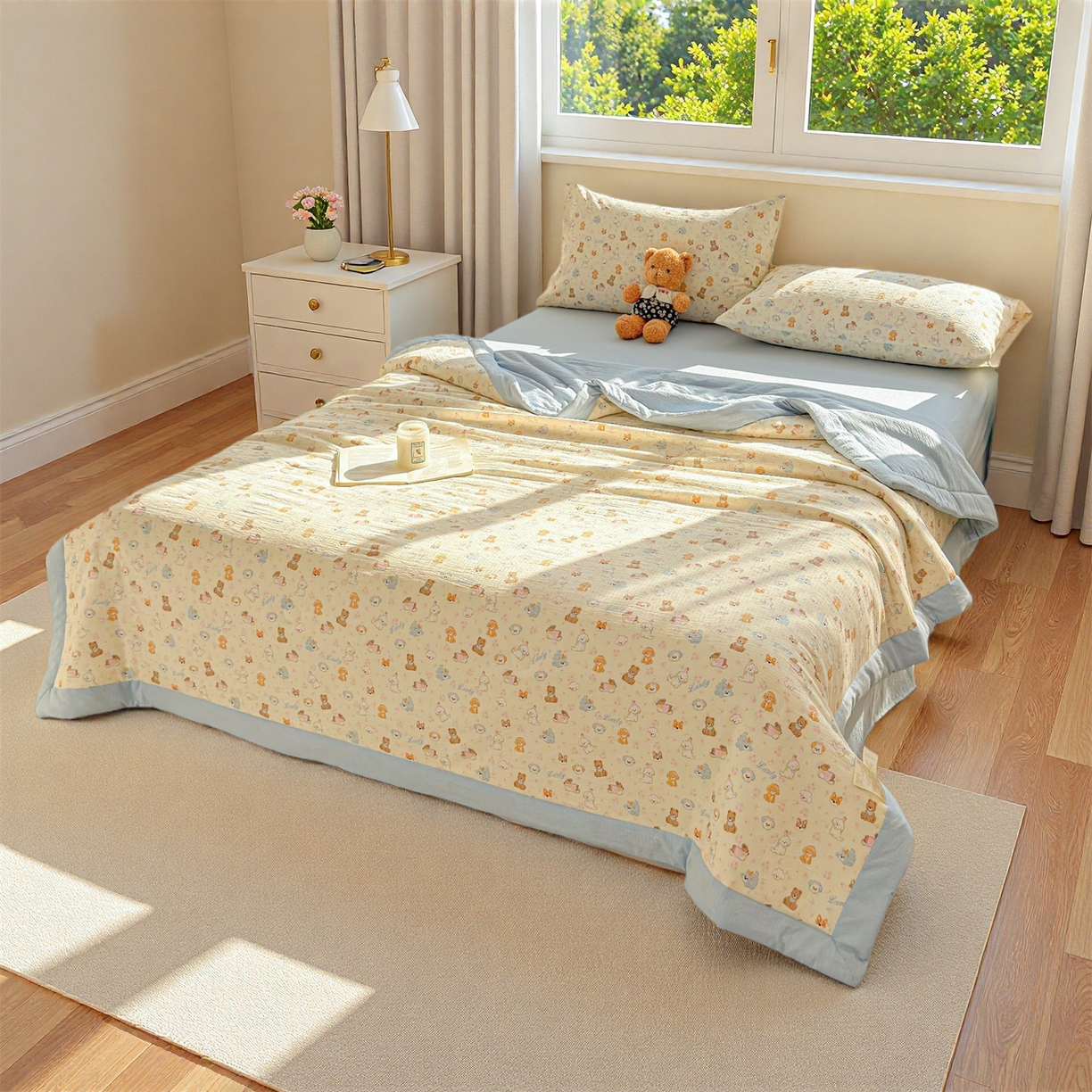 91家纺网 家纺一手货源 找家纺 （总）晓时候 2026新款A类云感双层纱夏被棉花被小清新印花夏凉被空调被