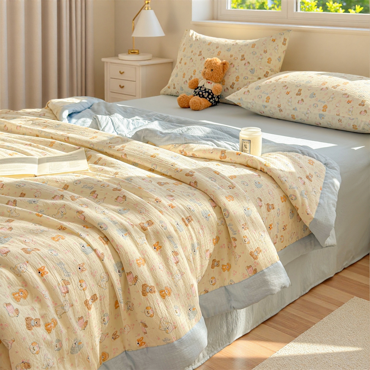 91家纺网 家纺一手货源 找家纺 （总）晓时候 2026新款A类云感双层纱夏被棉花被小清新印花夏凉被空调被