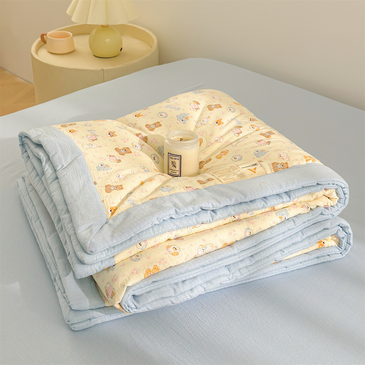 91家纺网 家纺一手货源 找家纺 （总）晓时候 2026新款A类云感双层纱夏被棉花被小清新印花夏凉被空调被