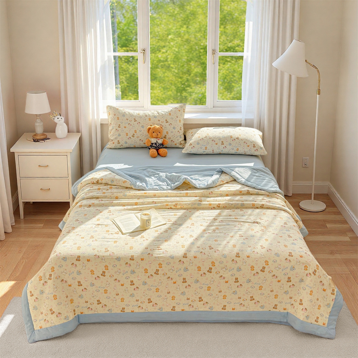 91家纺网 家纺一手货源 找家纺 （总）晓时候 2026新款A类云感双层纱夏被棉花被小清新印花夏凉被空调被