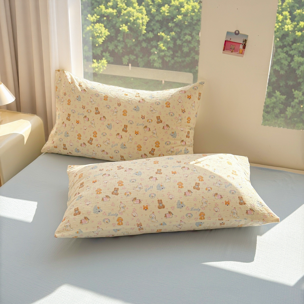 91家纺网 家纺一手货源 找家纺 晓时候 2026新款A类云感双层纱夏被棉花被小清新印花夏凉被空调被 奶芙狗