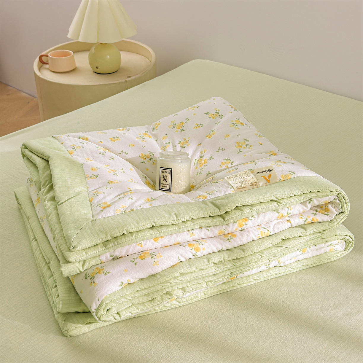 91家纺网 家纺一手货源 找家纺 晓时候 2026新款A类云感双层纱夏被棉花被小清新印花夏凉被空调被 安然入夏