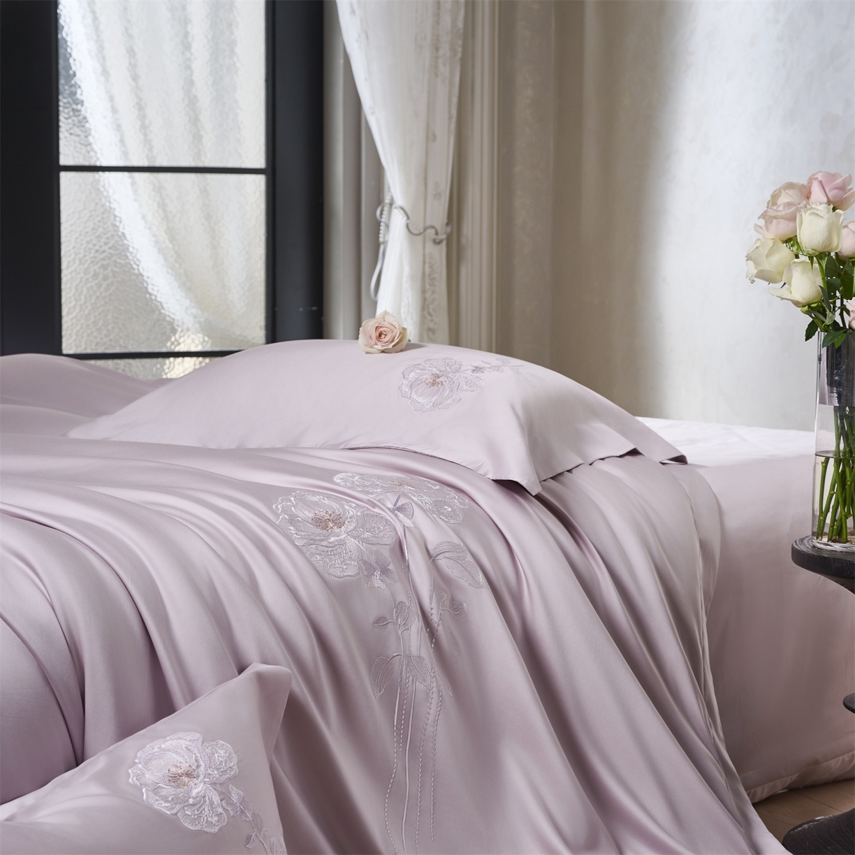 91家纺网 家纺一手货源 找家纺 玖玖爱家纺 2026新款奢织轻云柔棉长绒棉四件套-月下繁花 月下繁花-烟紫