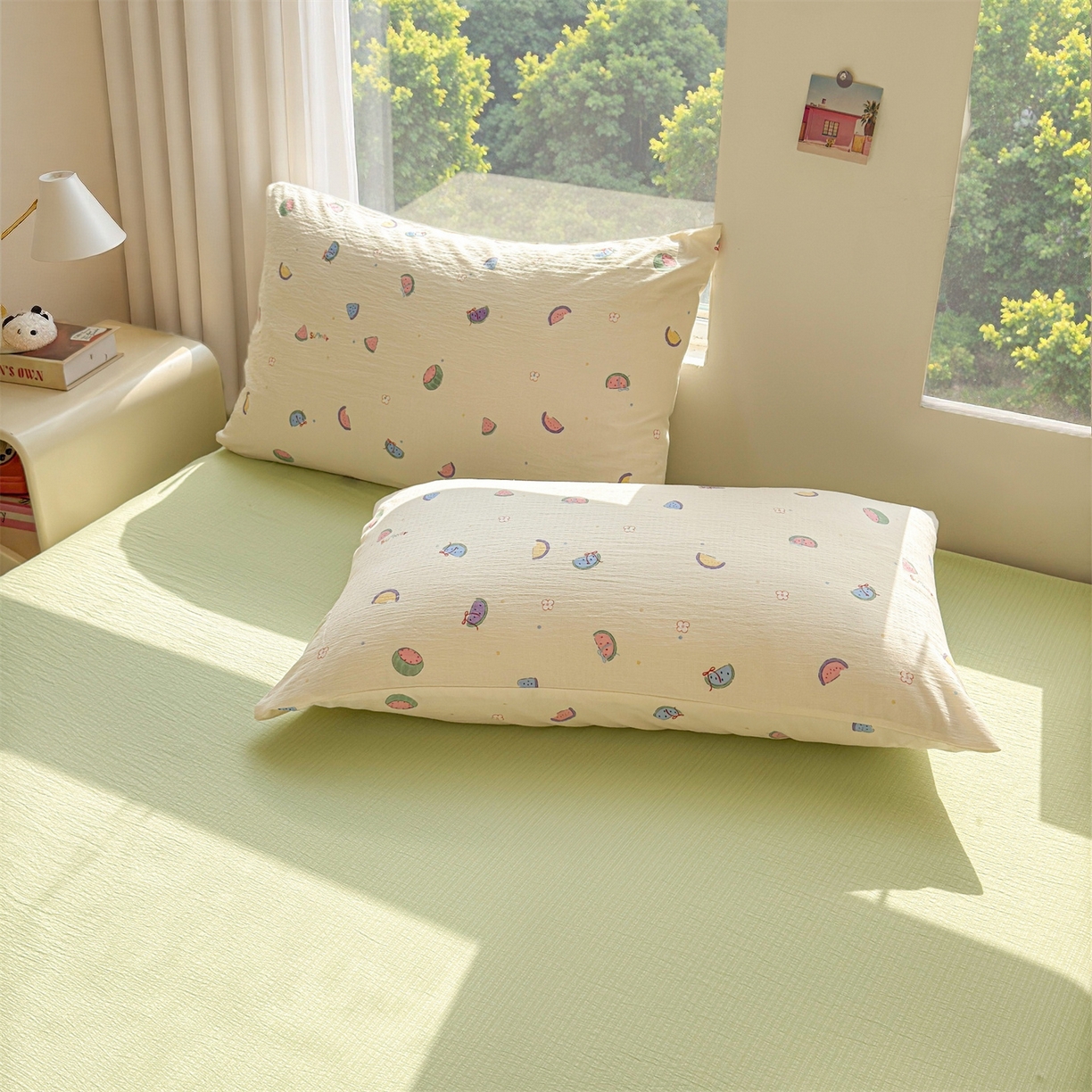 91家纺网 家纺一手货源 找家纺 晓时候 2026新款A类云感双层纱夏被棉花被小清新印花夏凉被空调被 缤纷水果