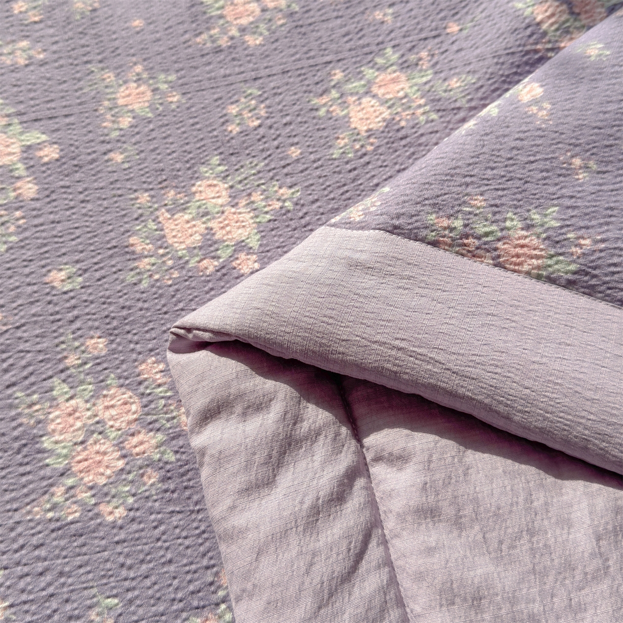 91家纺网 家纺一手货源 找家纺 晓时候 2026新款A类云感双层纱夏被棉花被小清新印花夏凉被空调被 豆蔻