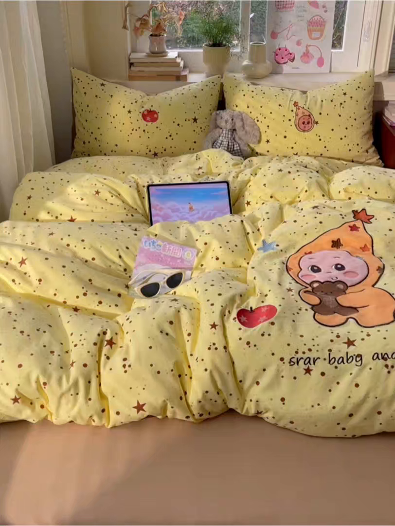 91家纺网 家纺一手货源 找家纺 贝扬思家纺 2026春夏新款云朵贴布绣绣花四件套 微笑星星