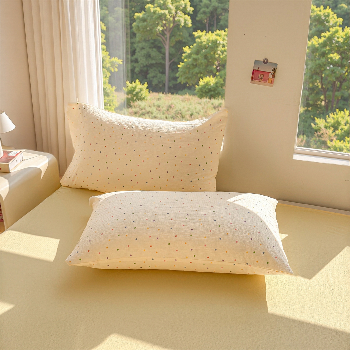 91家纺网 家纺一手货源 找家纺 晓时候 2026新款A类云感双层纱夏被棉花被小清新印花夏凉被空调被 多彩波点