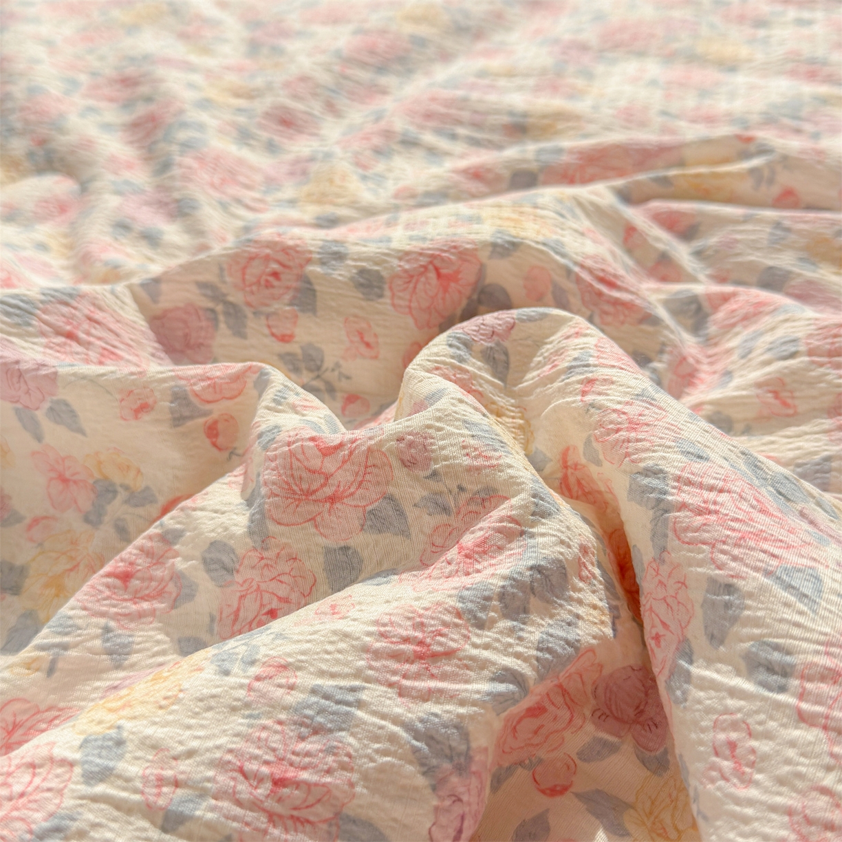 91家纺网 家纺一手货源 找家纺 晓时候 2026新款A类云感双层纱夏被棉花被小清新印花夏凉被空调被 繁花