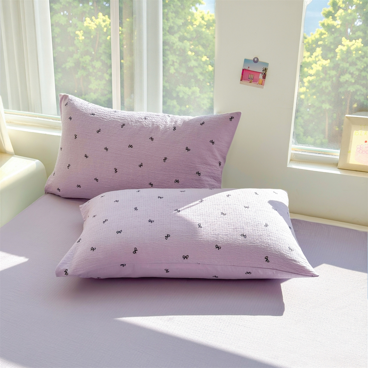 91家纺网 家纺一手货源 找家纺 晓时候 2026新款A类云感双层纱夏被棉花被小清新印花夏凉被空调被 蝴蝶结-紫