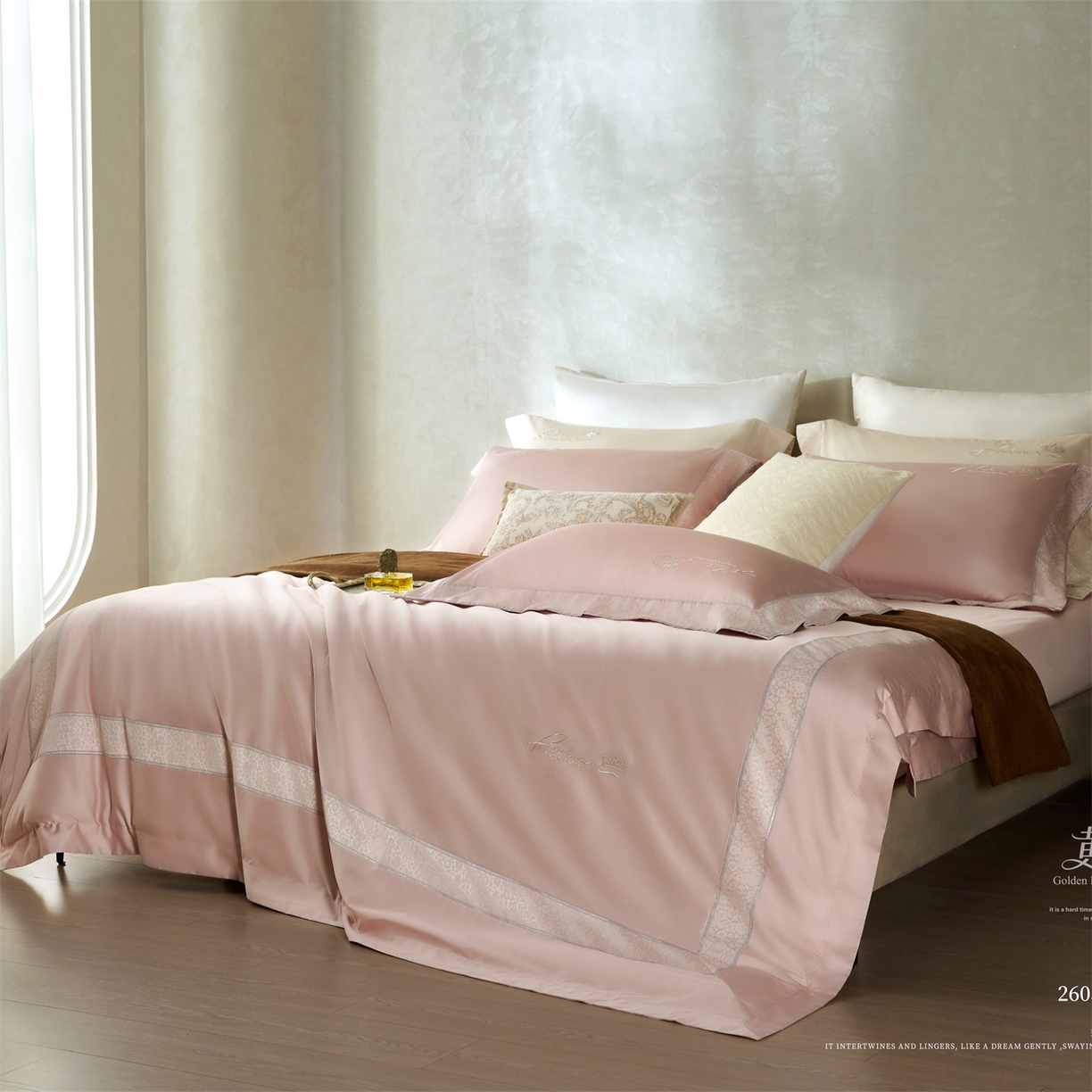 91家纺网 家纺一手货源 找家纺 （总）玖玖爱家纺 2026新款80支贡缎奢织黄金长绒棉四件套-云梦泽