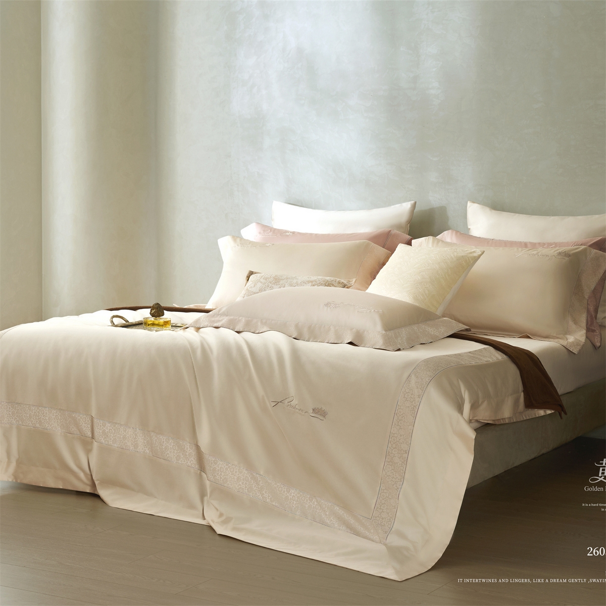 91家纺网 家纺一手货源 找家纺 （总）玖玖爱家纺 2026新款80支贡缎奢织黄金长绒棉四件套-云梦泽