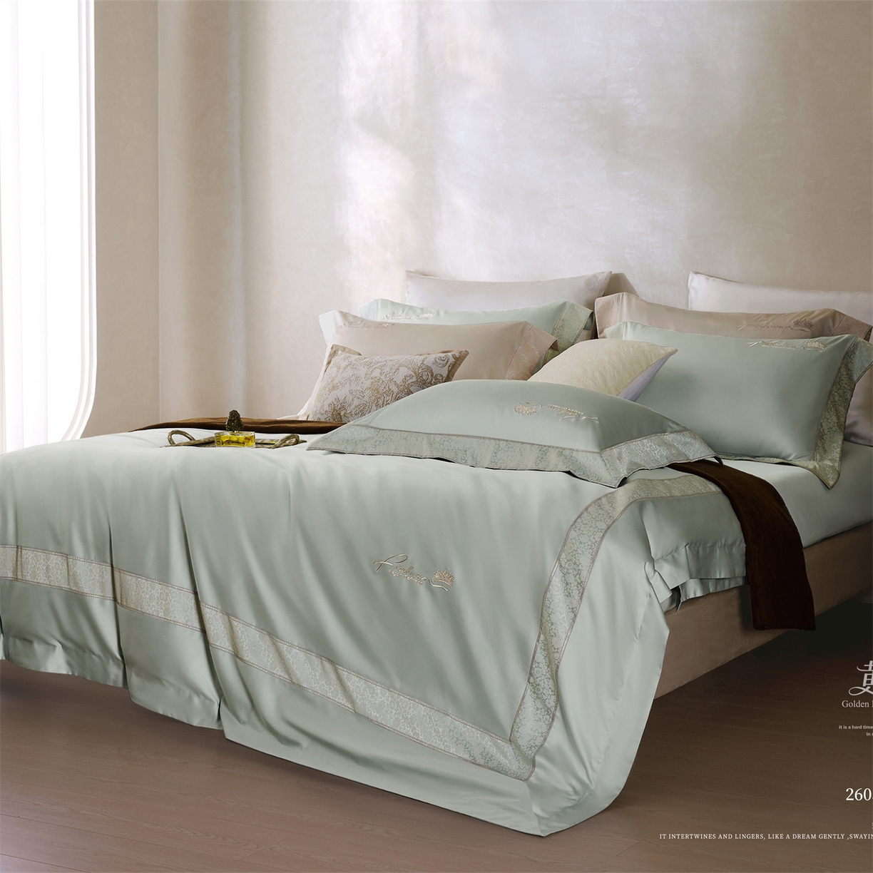 91家纺网 家纺一手货源 找家纺 （总）玖玖爱家纺 2026新款80支贡缎奢织黄金长绒棉四件套-云梦泽