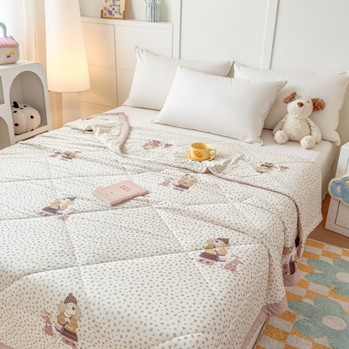 91家纺网 家纺一手货源 找家纺 帕拉美拉 2026新款A类印花冰凉丝凉感丝手包大宽边夏被 萌宠小分队