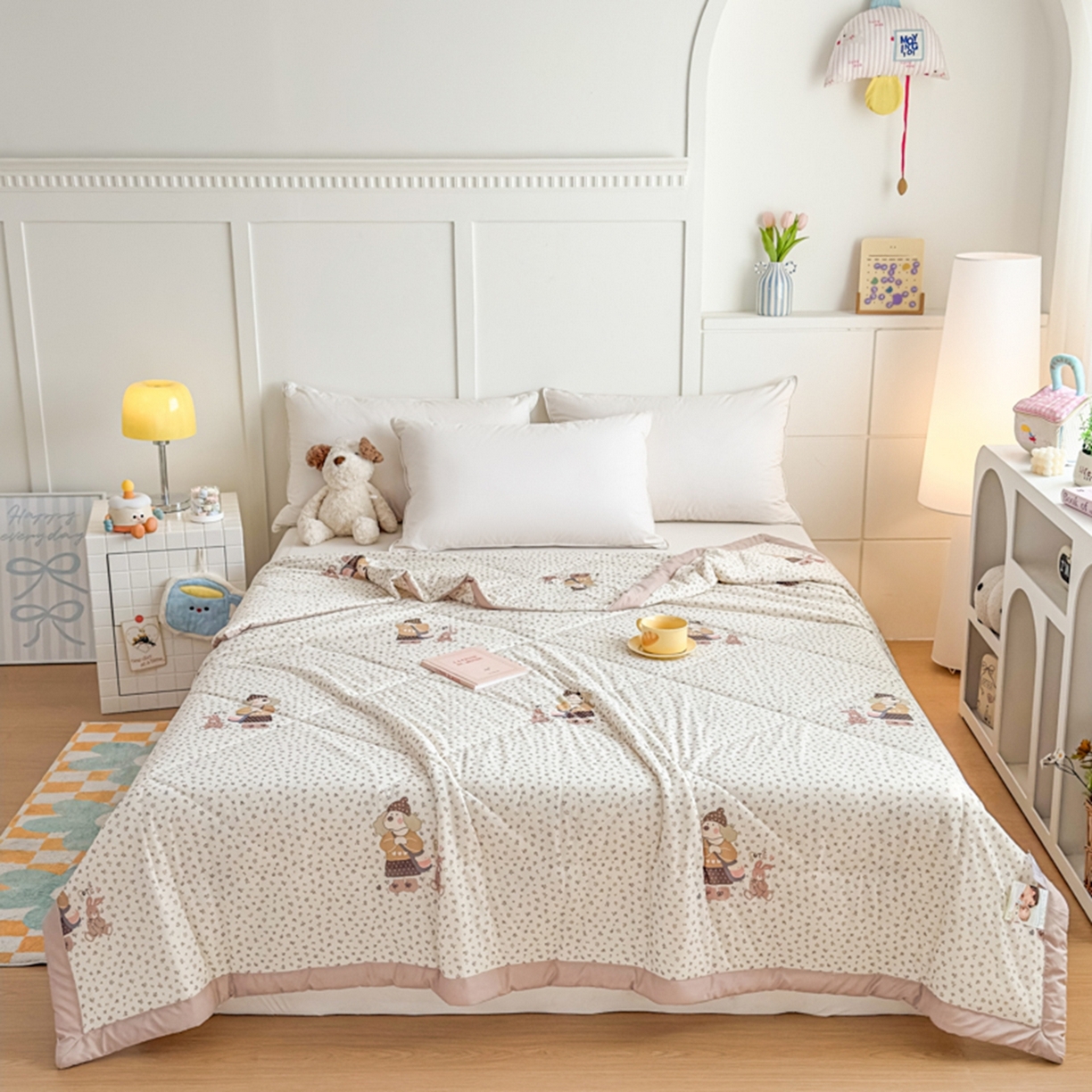 91家纺网 家纺一手货源 找家纺 帕拉美拉 2026新款A类印花冰凉丝凉感丝手包大宽边夏被 萌宠小分队