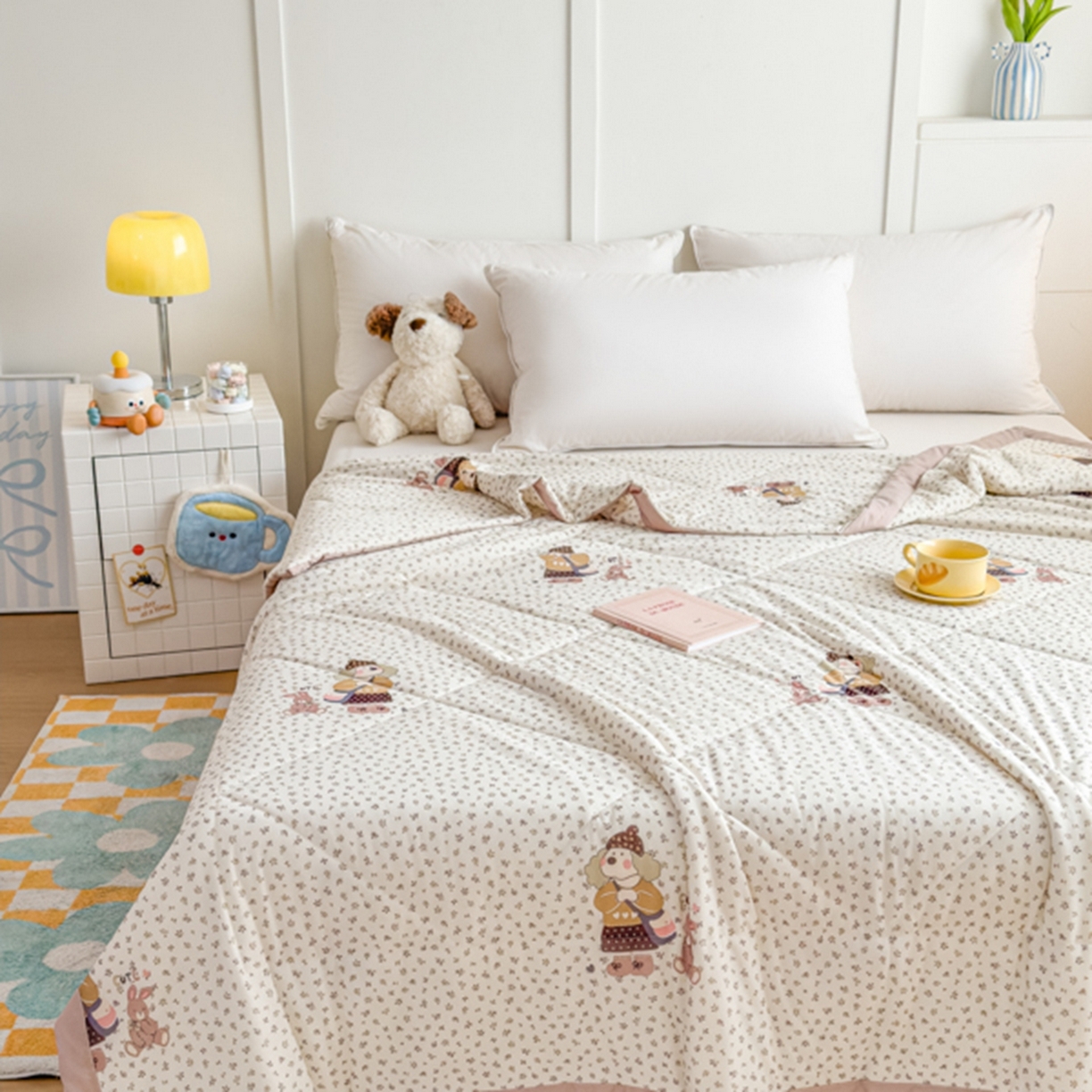 91家纺网 家纺一手货源 找家纺 帕拉美拉 2026新款A类印花冰凉丝凉感丝手包大宽边夏被 萌宠小分队