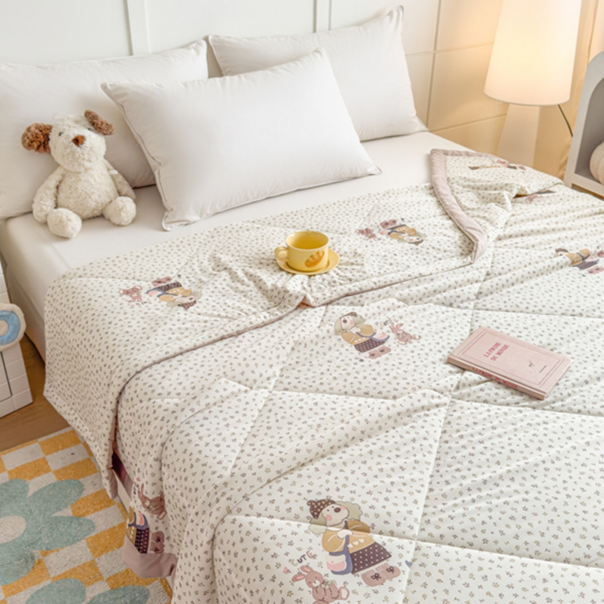 91家纺网 家纺一手货源 找家纺 帕拉美拉 2026新款A类印花冰凉丝凉感丝手包大宽边夏被 萌宠小分队