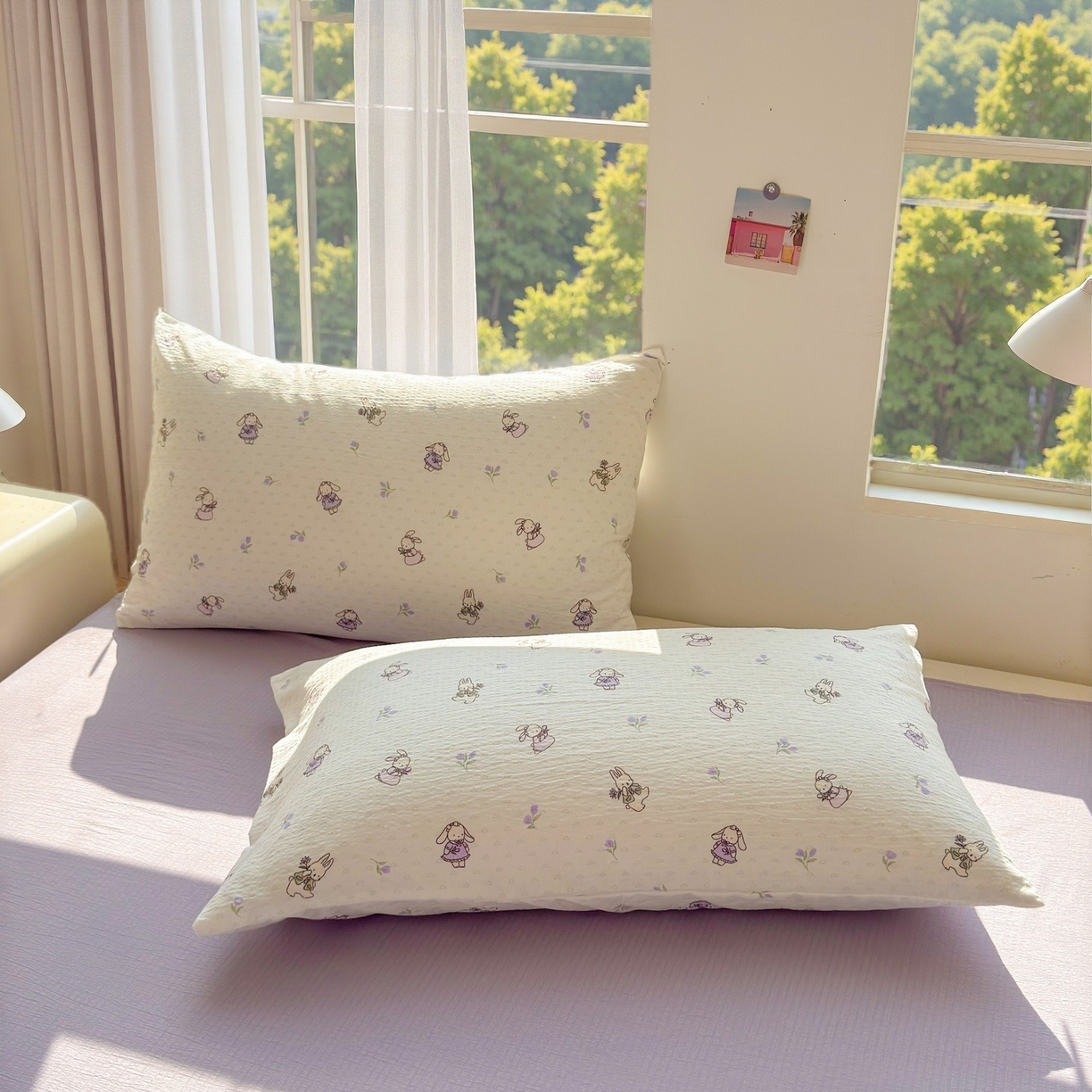 91家纺网 家纺一手货源 找家纺 晓时候 2026新款A类云感双层纱夏被棉花被小清新印花夏凉被空调被 花间兔