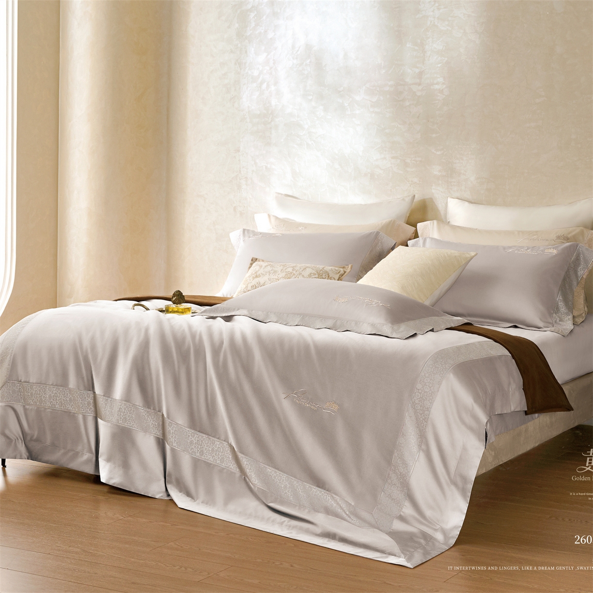 玖玖爱家纺 2026新款80支贡缎奢织黄金长绒棉四件套-云梦泽 云梦泽-朱草灰