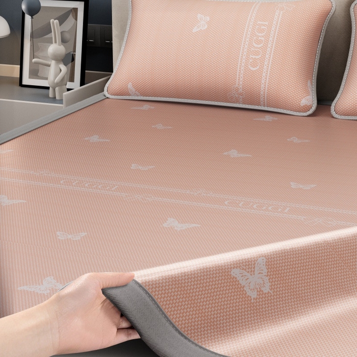 91家纺网 家纺一手货源 找家纺 福来临家纺 2026新款印花冰丝席席子凉席-床席款床笠款 蝴蝶粉-床席款