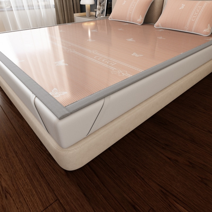 91家纺网 家纺一手货源 找家纺 福来临家纺 2026新款印花冰丝席席子凉席-床席款床笠款 蝴蝶粉-床席款