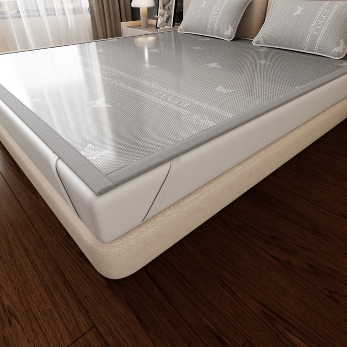 91家纺网 家纺一手货源 找家纺 福来临家纺 2026新款印花冰丝席席子凉席-床席款床笠款 蝴蝶灰-床席款