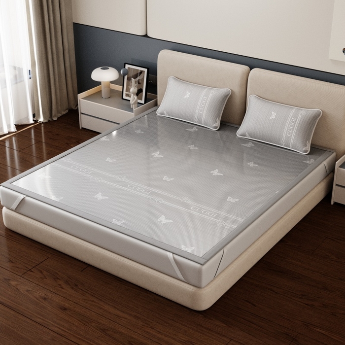 91家纺网 家纺一手货源 找家纺 福来临家纺 2026新款印花冰丝席席子凉席-床席款床笠款 蝴蝶灰-床席款