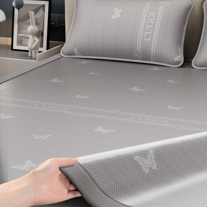 91家纺网 家纺一手货源 找家纺 福来临家纺 2026新款印花冰丝席席子凉席-床席款床笠款 蝴蝶灰-床席款