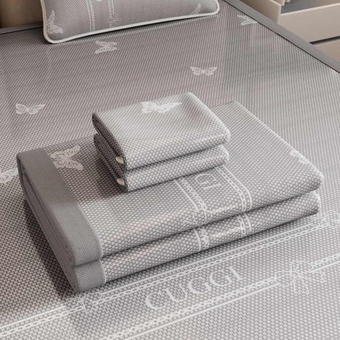 91家纺网 家纺一手货源 找家纺 福来临家纺 2026新款印花冰丝席席子凉席-床席款床笠款 蝴蝶灰-床席款