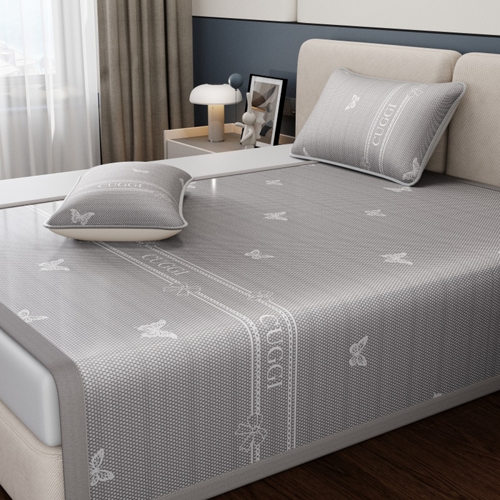 91家纺网 家纺一手货源 找家纺 福来临家纺 2026新款印花冰丝席席子凉席-床席款床笠款 蝴蝶灰-床席款